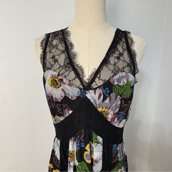 NWT Anthropologie Kasondra Babydoll Maxi Dress 8 Black Floral Asían Print Lace - Picture 11 of 15
